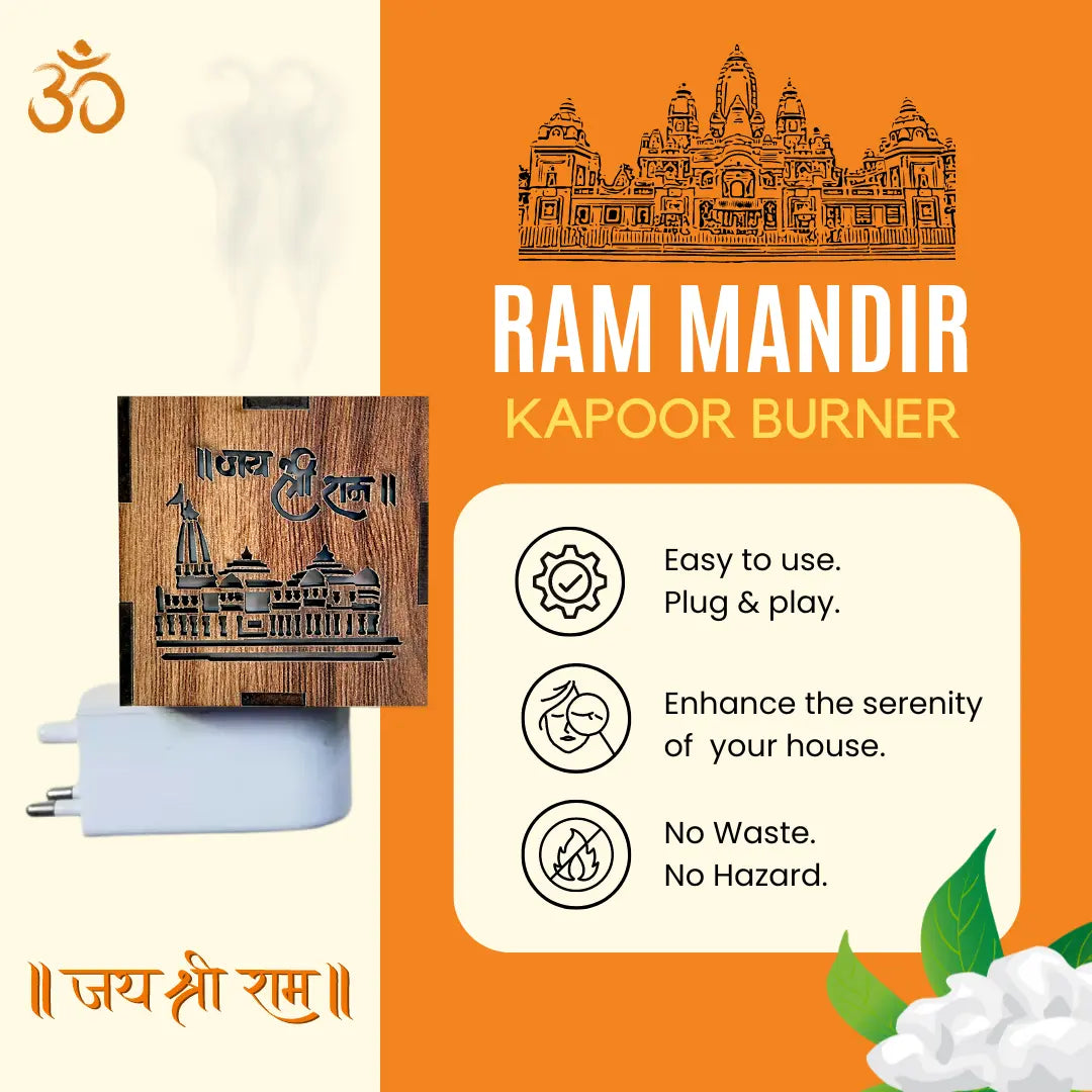 KapoorFlame™️ 3-in-1 Ayodhya Ram Mandir Electric Aroma Burner & Night lamp