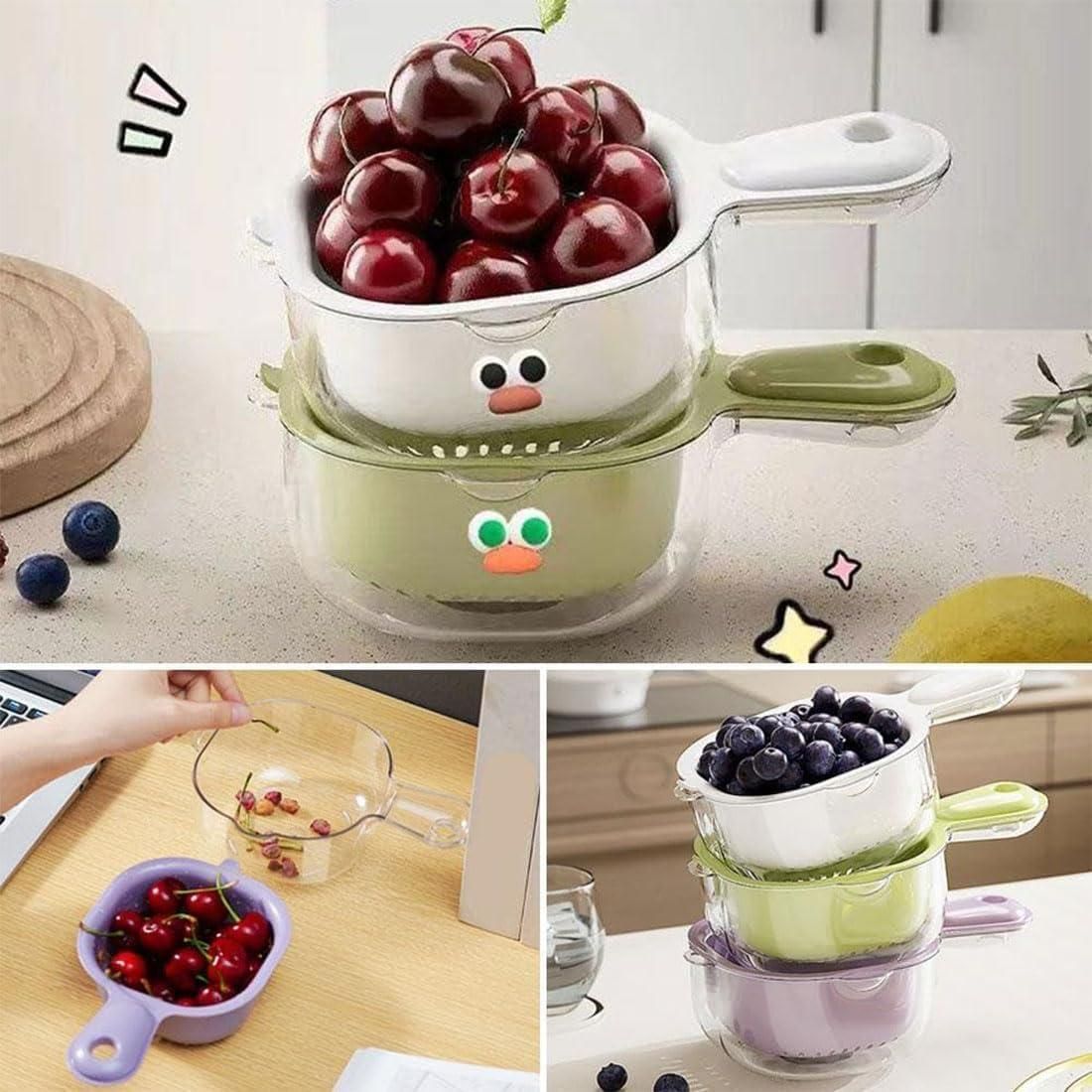 Strainer Dual-Layer Veggie & Fruit Draining Basket with Handle